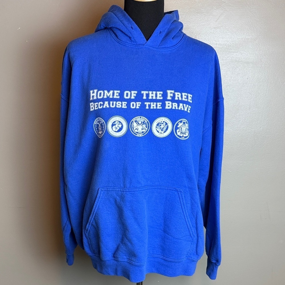 Royal Blue Military Hoodie “Home Of The Free Because Of The Brave” 5 Branches L